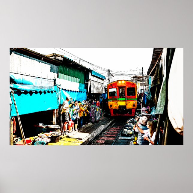 Mae Klong Railway Market in Bangkok Thailand Poster (Front)