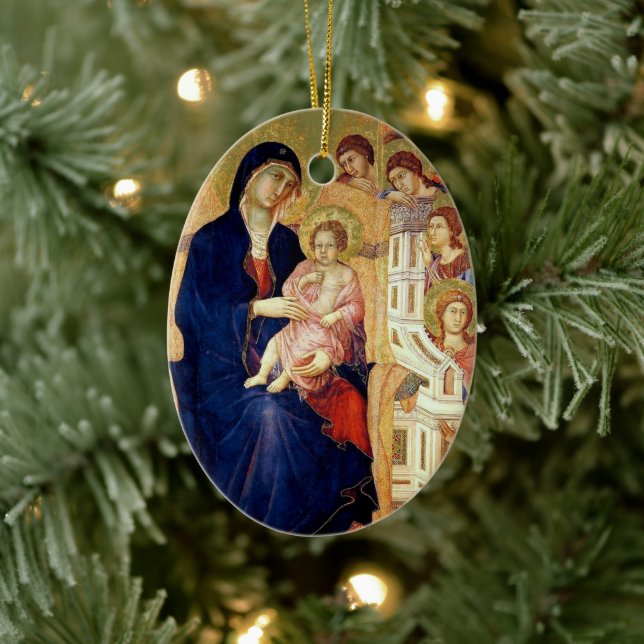 Maestà, detail of Madonna and Child on throne Ceramic Ornament (Tree)