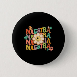 Maestra Cute Daisy Flower Spanish Teacher Bilingua 6 Cm Round Badge