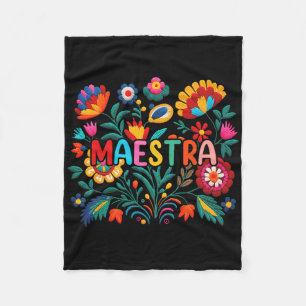 Maestra Flowers Spanish Teacher Cinco De Mayo Funn Fleece Blanket