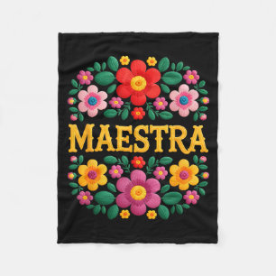 Maestra funny mexican floral embroidery saying Mae Fleece Blanket
