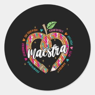 Maestra Pencil Spanish Teacher Bilingual 100 Days Classic Round Sticker