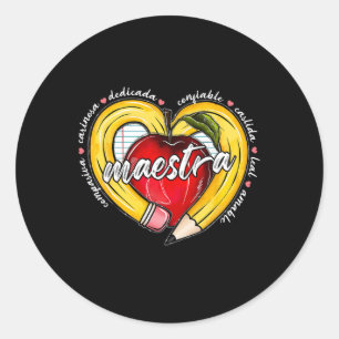 Maestra Pencil Spanish Teacher Bilingual 100 Days Classic Round Sticker