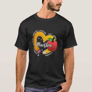 Maestra Word With Pencil Heart Spanish ESL Bilingu T-Shirt