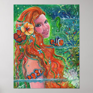 Maev Mermaid clownfish art by Renee Lavoie Poster