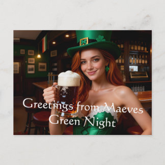 Maeve in Emerald Corset Irish Pub St Patrick's Day Postcard