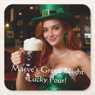 Maeve in Emerald Corset Irish Pub St Patrick's Day Square Paper Coaster