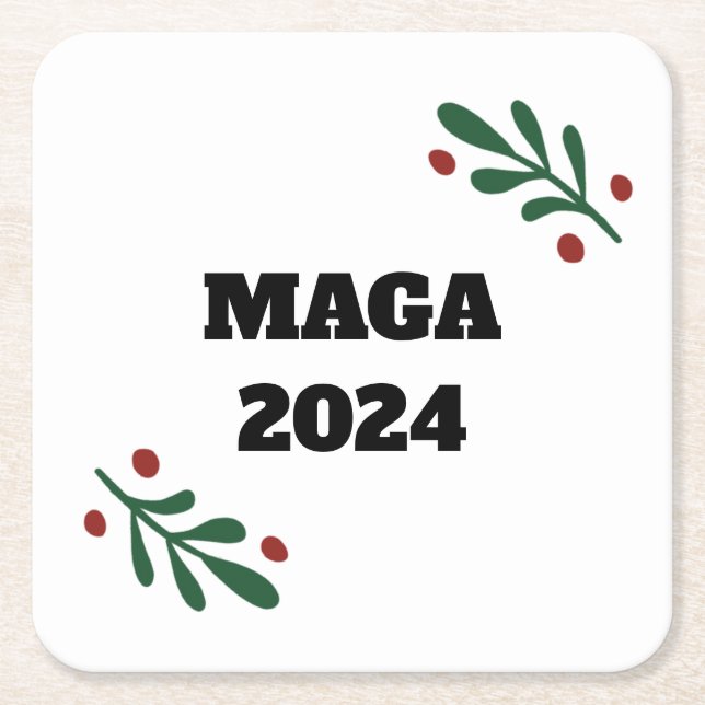 MAGA 2024 Christmas Square Paper Coaster (Front)