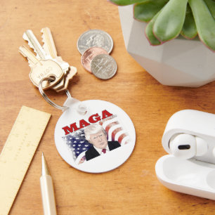 MAGA American Flag Trump red text Key Ring