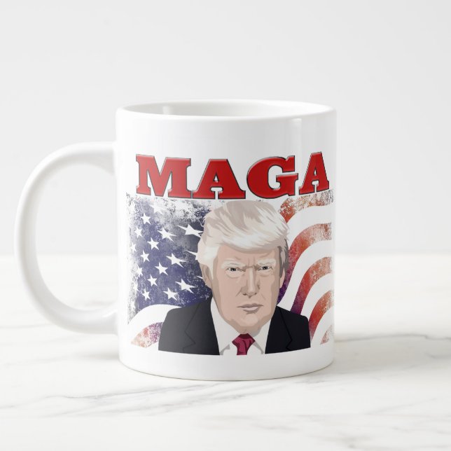 MAGA American Flag Trump red text  Large Coffee Mug (Left)