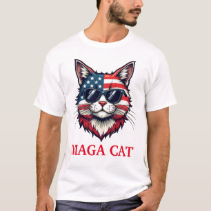 MAGA Cat President Trump American Flag Patriotic T-Shirt