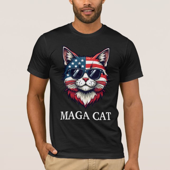 MAGA Cat President Trump American Flag Patriotic T-Shirt (Front)