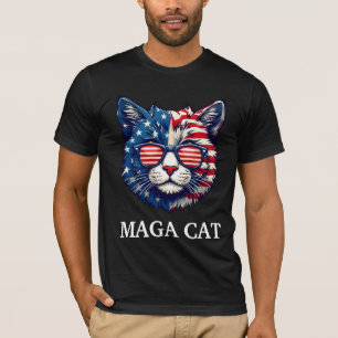 MAGA Cat President Trump American Flag Patriotic T-Shirt