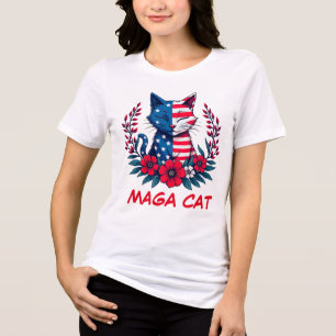 MAGA Cat Trump American Flag Red Flowers Patriot  Tri-Blend Shirt