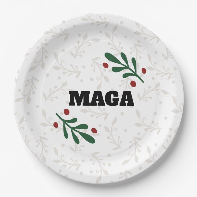MAGA Christmas Round Trump party plates (Front)