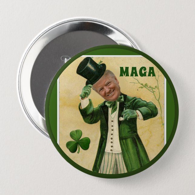 MAGA Donald Trump St. Patrick's Day Shamrocks 10 Cm Round Badge (Front & Back)