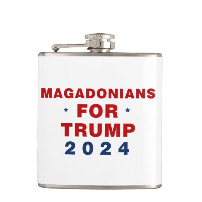 Magadonians For Trump 2024 Red Blue Hip Flask (Front)