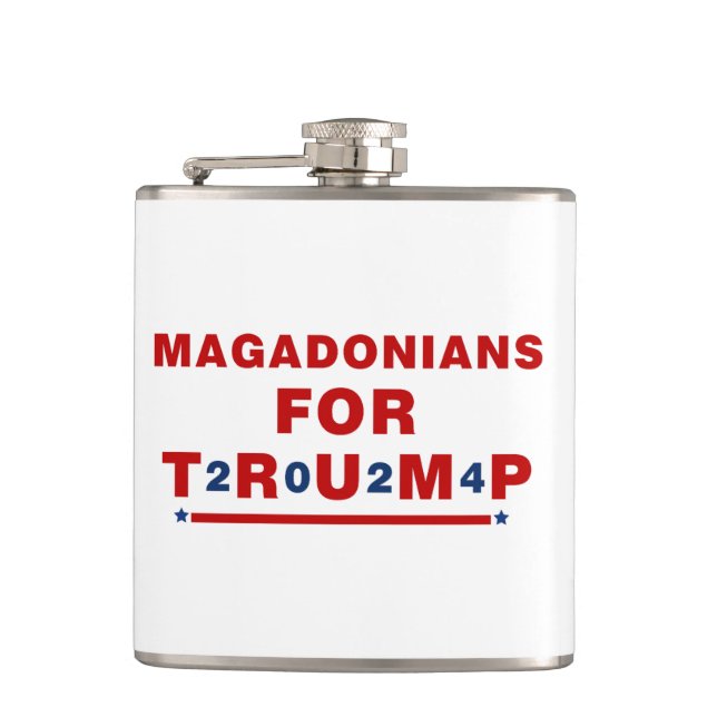 Magadonians For Trump 2024 Red Blue Star Hip Flask (Front)