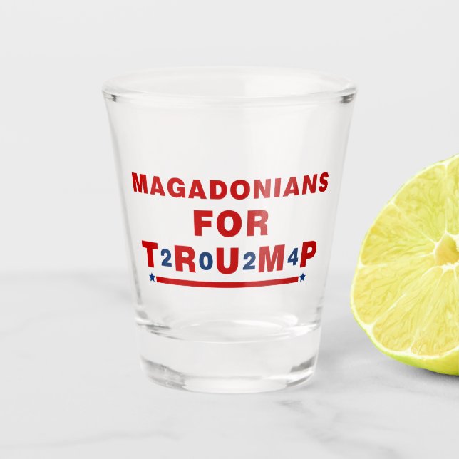 Magadonians For Trump 2024 Red Blue Star Shot Glass (Front)