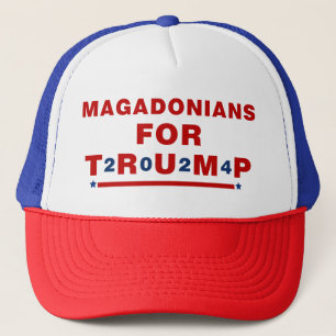 Magadonians For Trump 2024 Red Blue Star Trucker Hat