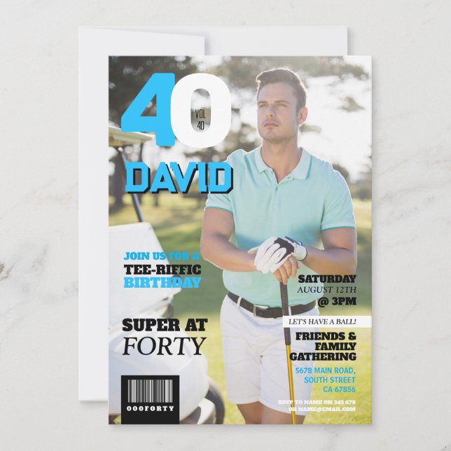 Magazine 40 Mens Golf Forty Golfer Birthday  Invitation (Front)