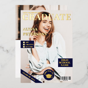 Magazine cover 2 photos blue graduation gold