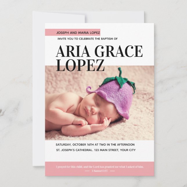 Magazine Cover Baby Girl Baptism Invitation (Front)