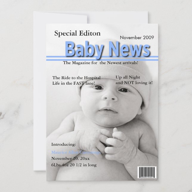 Magazine Cover Birth Announcement (Blue) (Front)