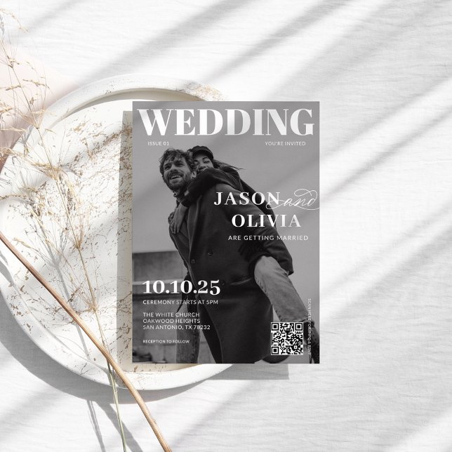 Magazine Cover Black & White Photo Unique Wedding Invitation (Creator Uploaded)
