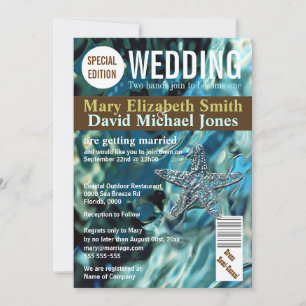 Magazine cover   blue beach wedding starfish  invitation