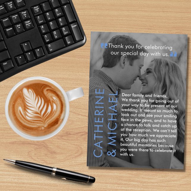 Magazine Cover Dark Photo Modern Minimalist Blue Thank You Card (Creator Uploaded)