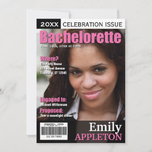 Magazine Cover Fuchsia Bachelorette Invitations