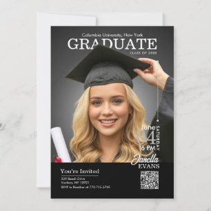 Magazine Cover Graduation Black Invitation