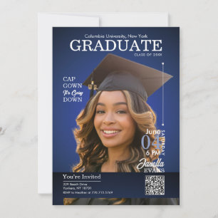 Magazine Cover Graduation Cap Down Blue Invitation