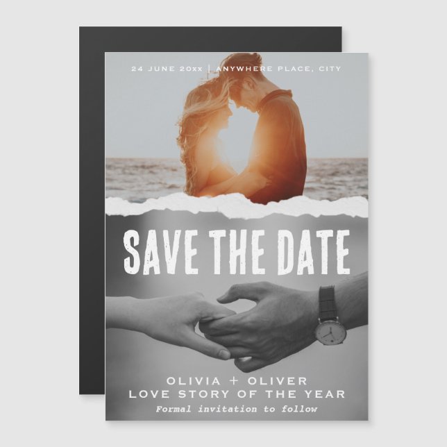 Magazine cover, movie poster wedding save the date magnetic invitation (Front/Back)
