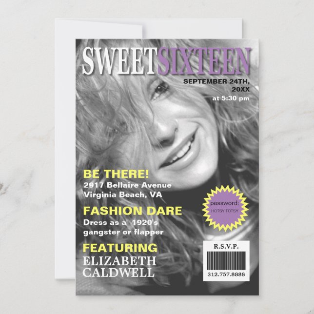 Magazine Cover Photo Sweet Sixteen Birthday Invite (Front)