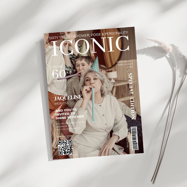 Magazine cover qr code 60th Birthday party Invitation (Creator Uploaded)