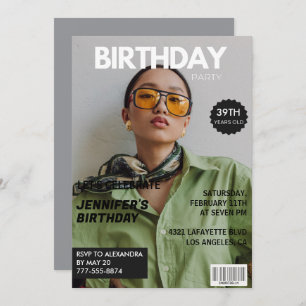 Magazine Cover Stylish for her Photo 39th birthday Invitation