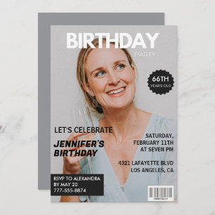 Magazine Cover Stylish for her Photo 66th birthday Invitation