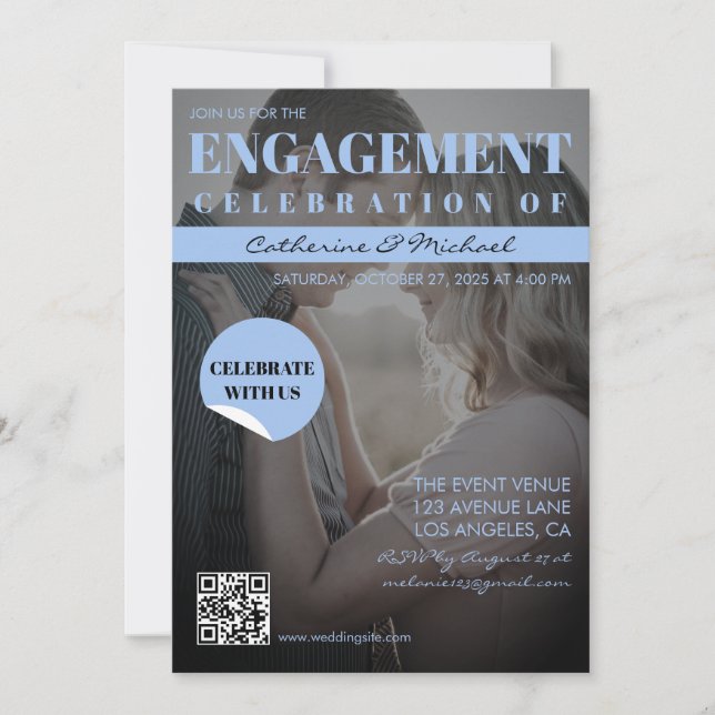 Magazine Cover Trendy Dark Photo Engagement Invitation (Front)