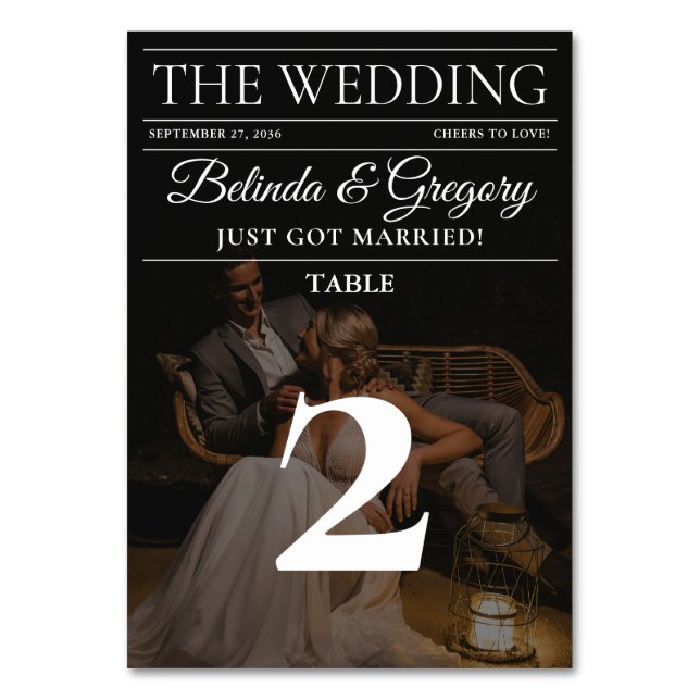 Magazine Editorial Newspaper Photos Wedding  Table Number (Front)