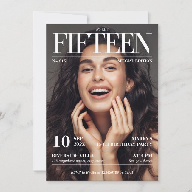 Magazine Editorial Newspaper Sweet 15 Photo Invitation (Front)