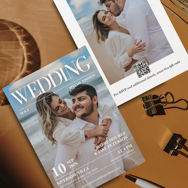 Magazine Editorial Newspaper Wedding Photo Invitat Invitation (Creator Uploaded)