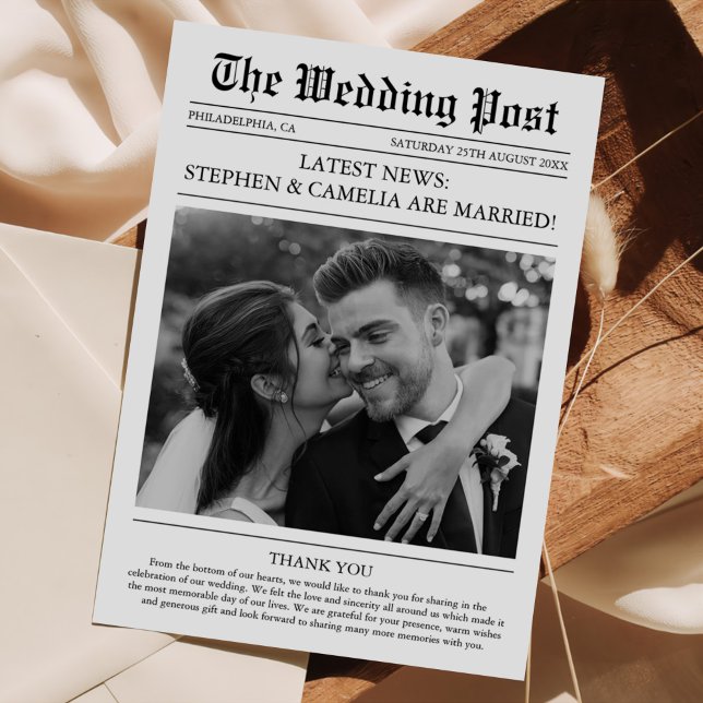 Magazine Editorial Newspaper Wedding Photo Thank You Card (Creator Uploaded)