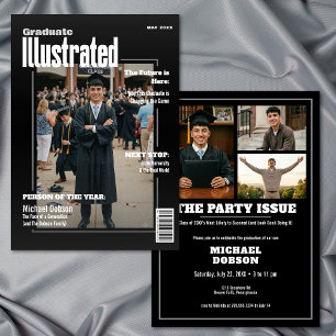 Magazine Four Photo Black Graduation Party Invitation