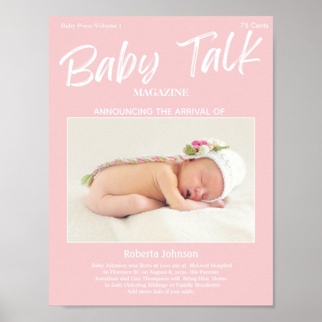 Magazine Keepsake Photo Girl  Birth Announcement   Poster (Front)