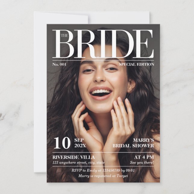 Magazine Newspaper Bridal Shower One Photo Invitation (Front)