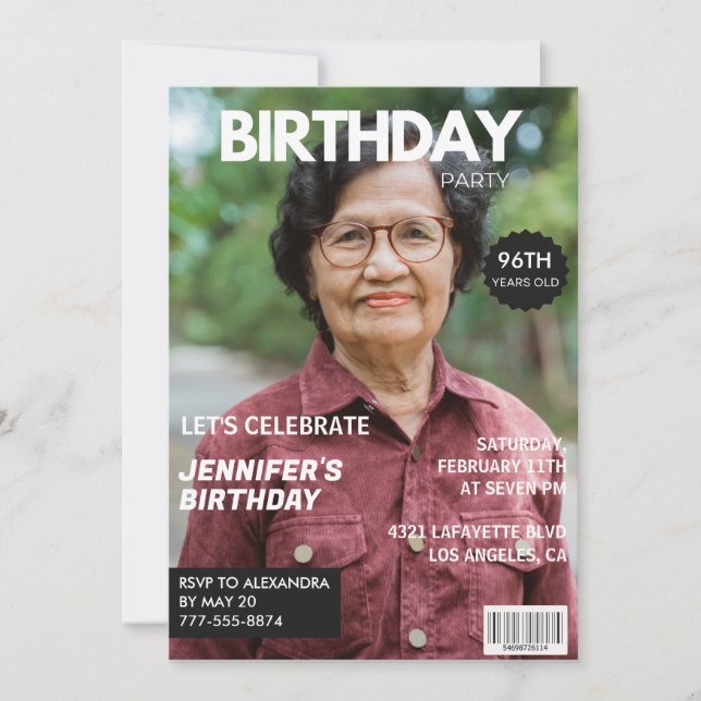 Magazine Photo 96th birthday invitations for her  (Front)