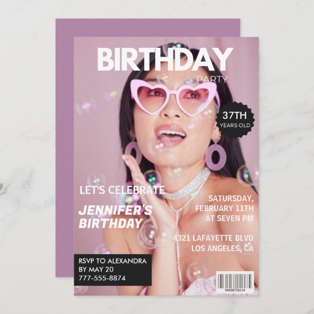  Magazine Stylish Photo 37th birthday invitations  (Front/Back)