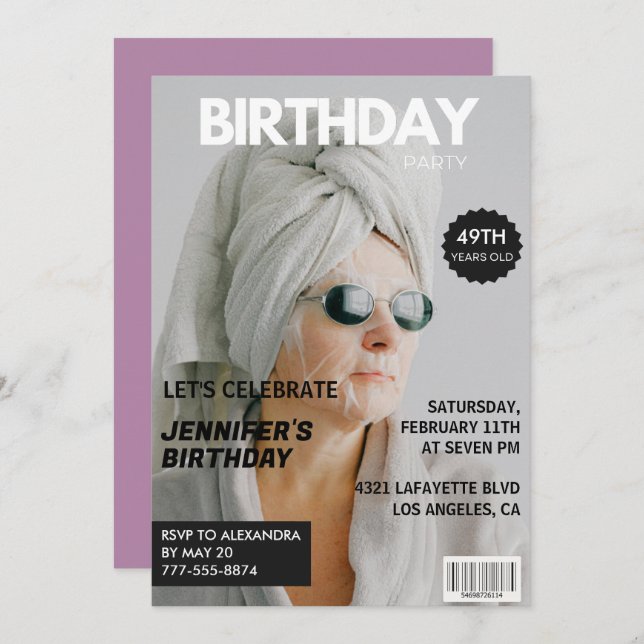  Magazine Stylish Photo 49th birthday invitations  (Front/Back)
